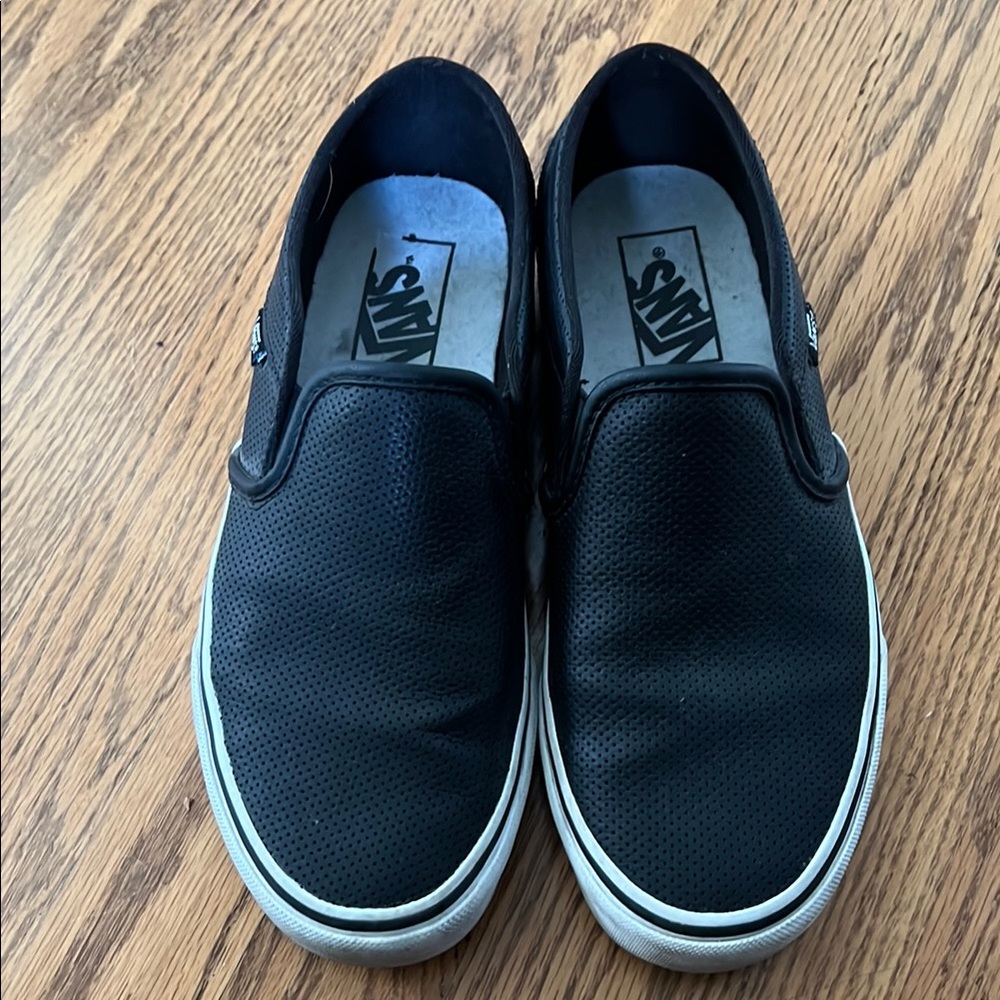 Vans Women's Black Slip-On Leather Sneakers Shoes